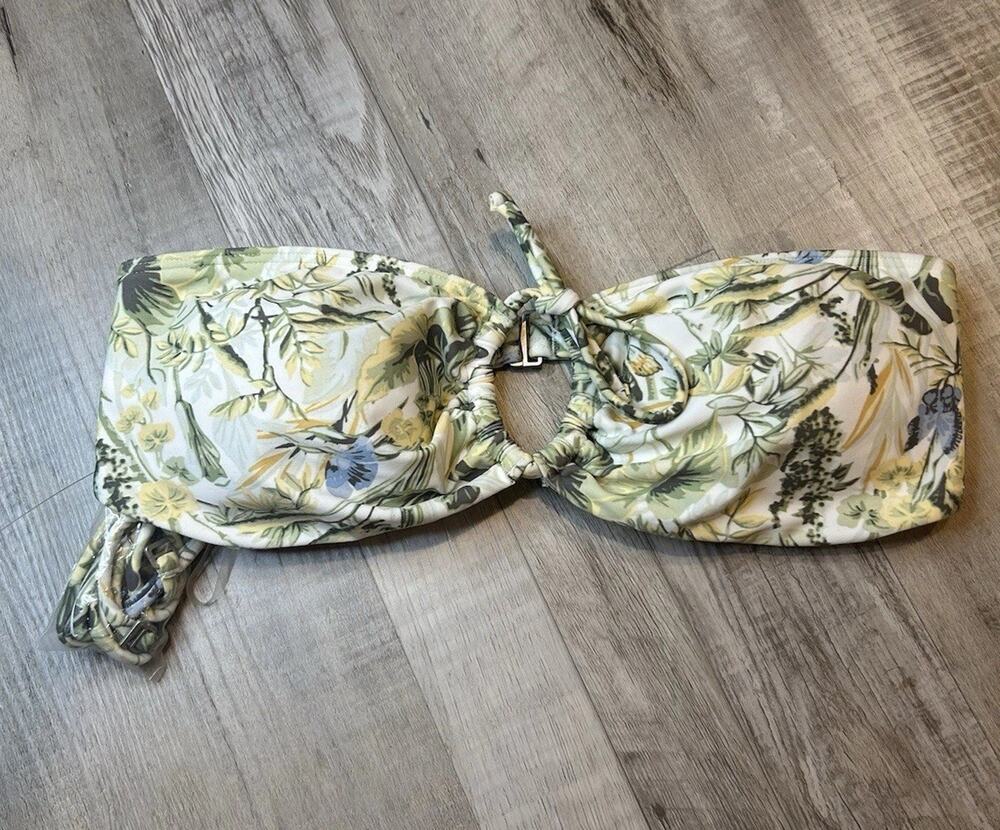 Abercrobie & Fitch Women's Bandeau Bikini Top Cream Floral Small Swimwear